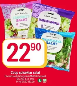 Coop spiseklar salat Favorittsalat/Isbergmiks/Middelhavssalat