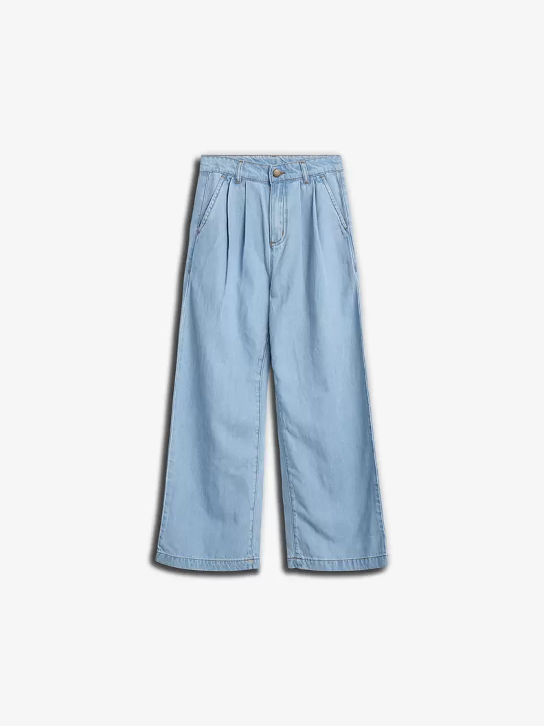 Wide-leg Soft Denim Trousers Blue Denim