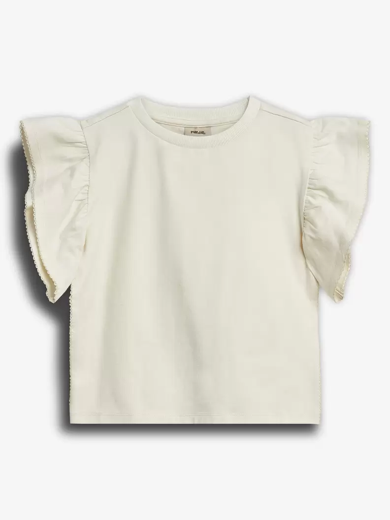 Ruffle Sleeve T-Shirt w. Picot stitch Off White
