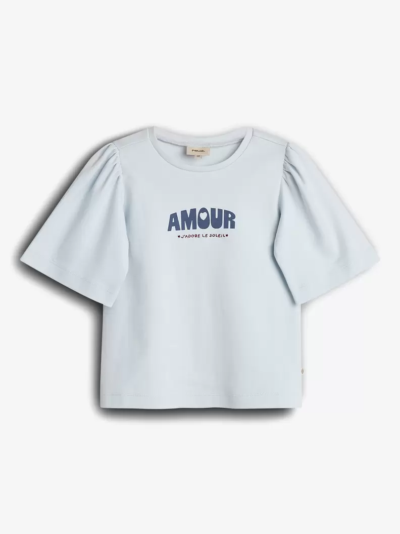 Puff Sleeve Print T-Shirt with placement print Barely Blue