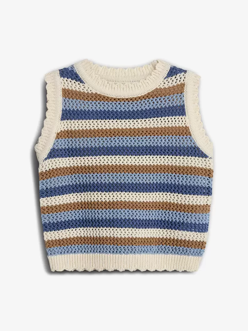 Striped Open-knit Top Blue