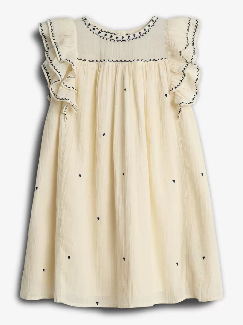 Dress with Contraste Embroidery Off White