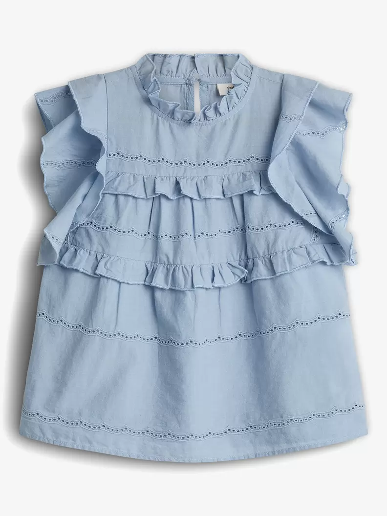 Sleeveless Frill Blouse Blue