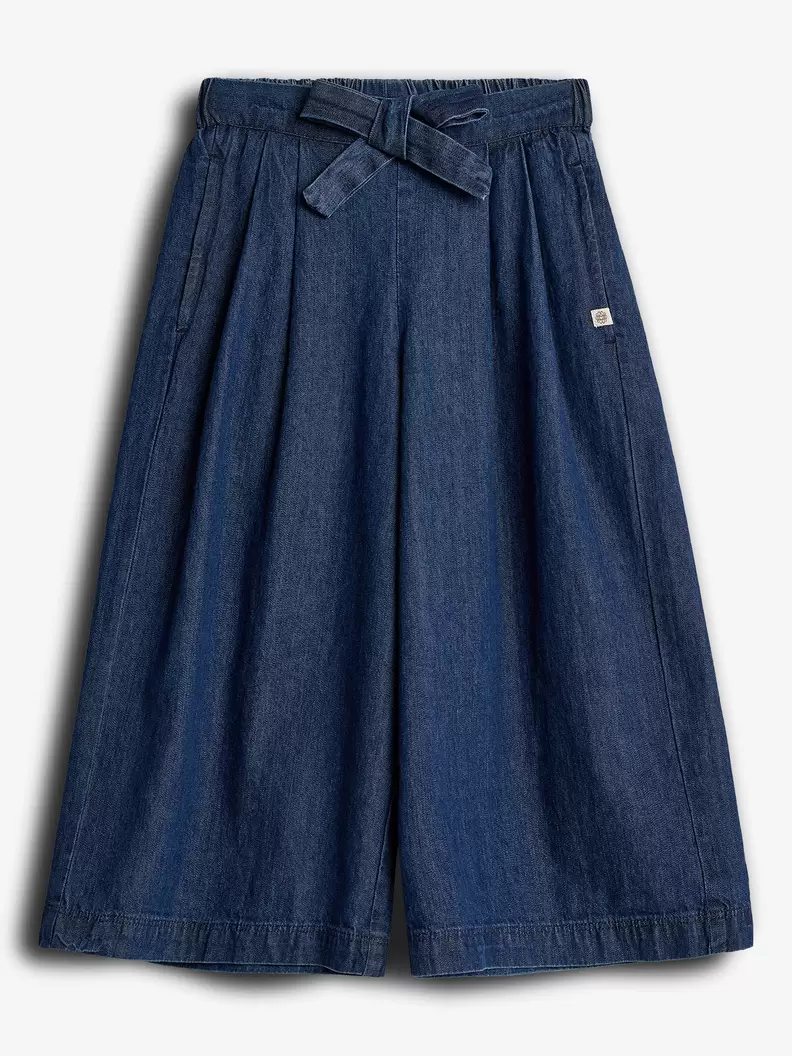 Denim Wide-leg Cropped Trousers Dark Blue Denim