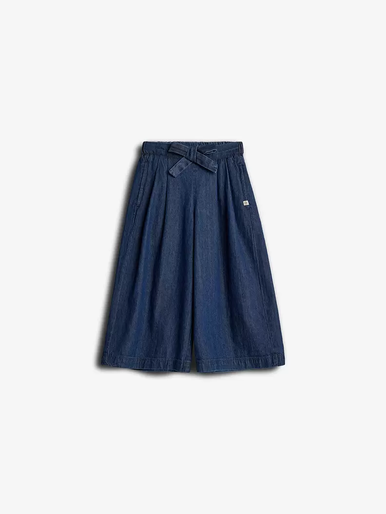 Denim Wide-leg Cropped Trousers Dark Blue Denim