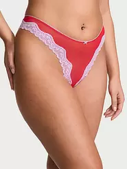 Tease Mesh Lace-Trim High-Leg Thong Panty