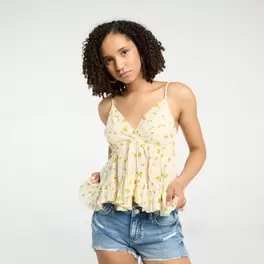Woven top with adjustable straps