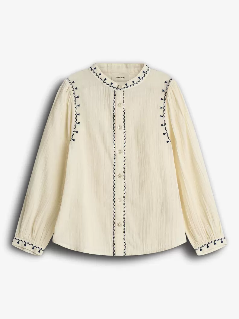 Blouse with Contraste Embroidery Off White