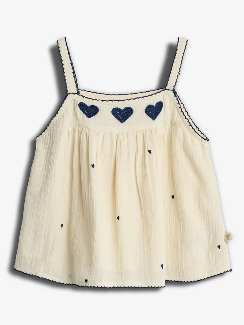 Strap Top with Contraste Embroidery Off White