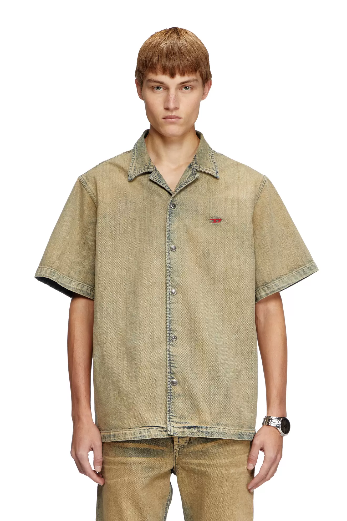 Bowling shirt in gold-brush denim