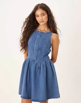 Never Fully Dressed Monika denim mini dress in blue