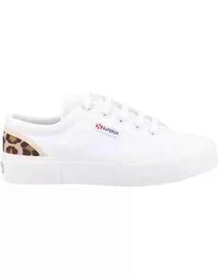 Superga 2630 stripe pad leopard shoes in white