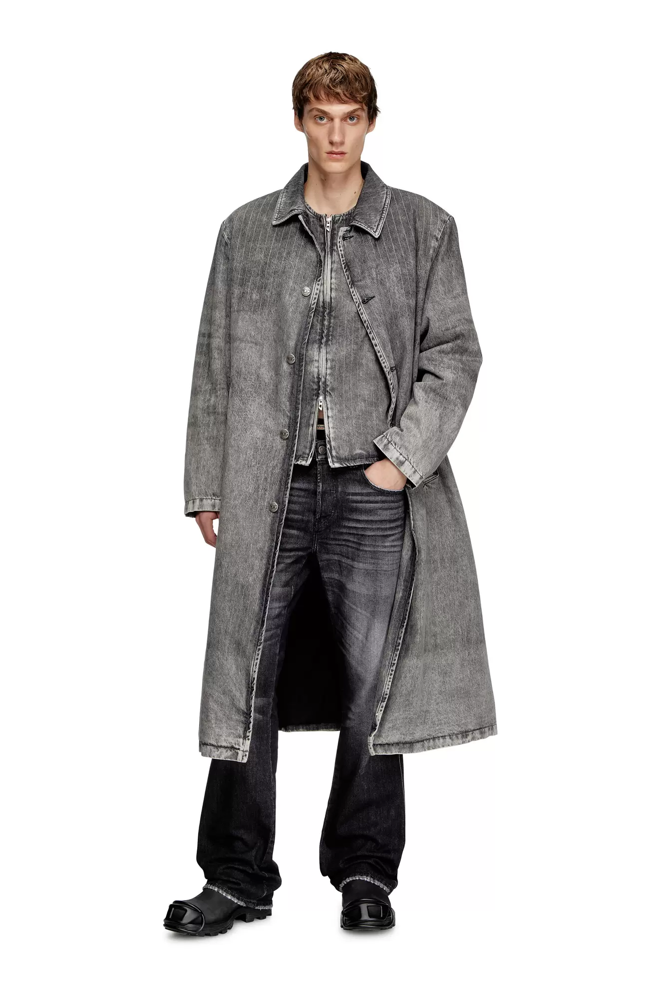Coat in tailoring pinstripe denim