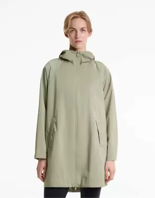 OYSHO Super extra lightweight 10k waterproof packable long jacket in light khaki