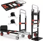 3 in 1 Heavy Duty Folding Hand Truck, Convertible Portable Steel Dolly with Telescopic Handle, Foldable Utility Cart with Rubber Wheels, 500 LBS