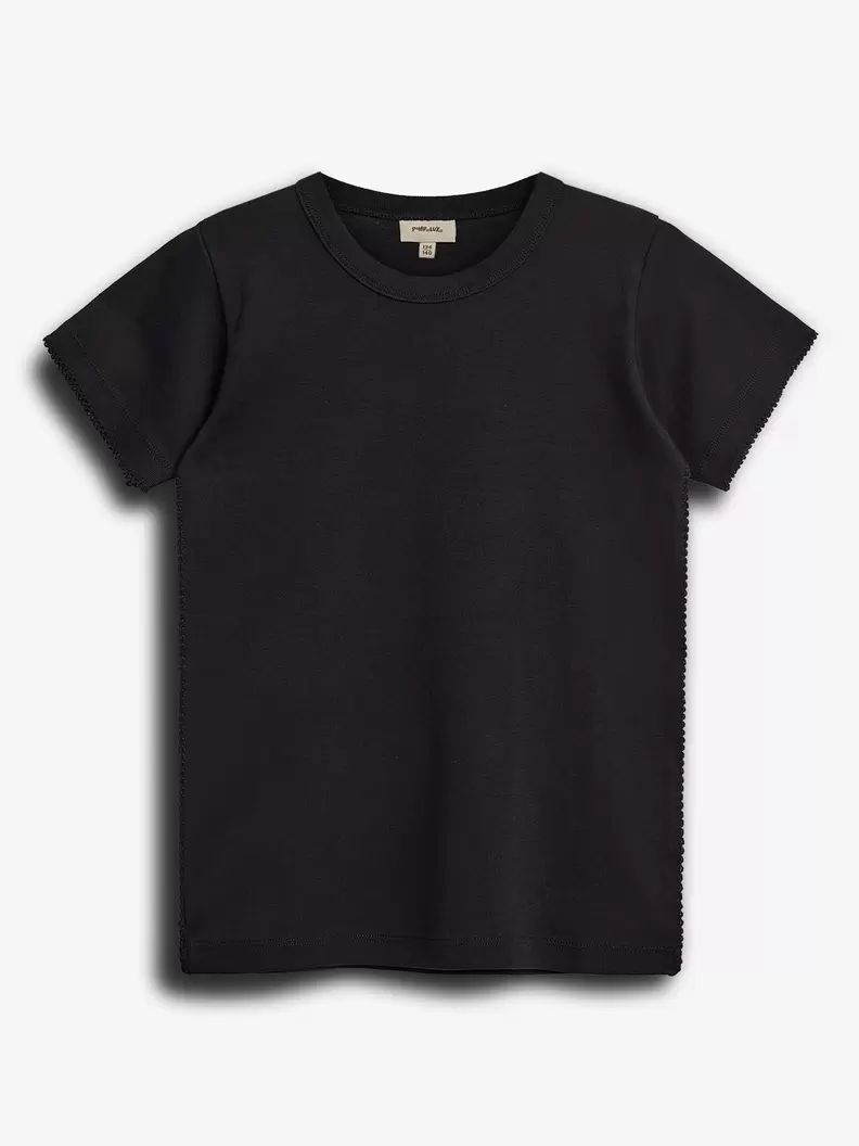 Fitted T-Shirt w. Picot stitch Black