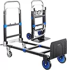 Pro 2 in 1 Aluminium Hand Truck Dolly 660lbs Capacity, Heavy Duty Convertible Hand Truck W/Pneumatic Wheels, Foldable Dolly Cart Collapsible Trolley for Moving with Retractable Handle