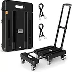 Folding Hand Truck, 500 LB Heavy Duty Luggage Cart, Utility Dolly Platform Cart with 6 Wheels & 2 Elastic Ropes for Luggage, Travel, Moving, Shopping, Office Use, Black
