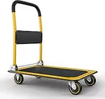 Upgraded Foldable Push Cart Dolly | 330 lbs. Capacity Moving Platform Hand Truck | Heavy Duty Space Saving Collapsible | Swivel Push Handle Flat Bed Wagon - Yellow