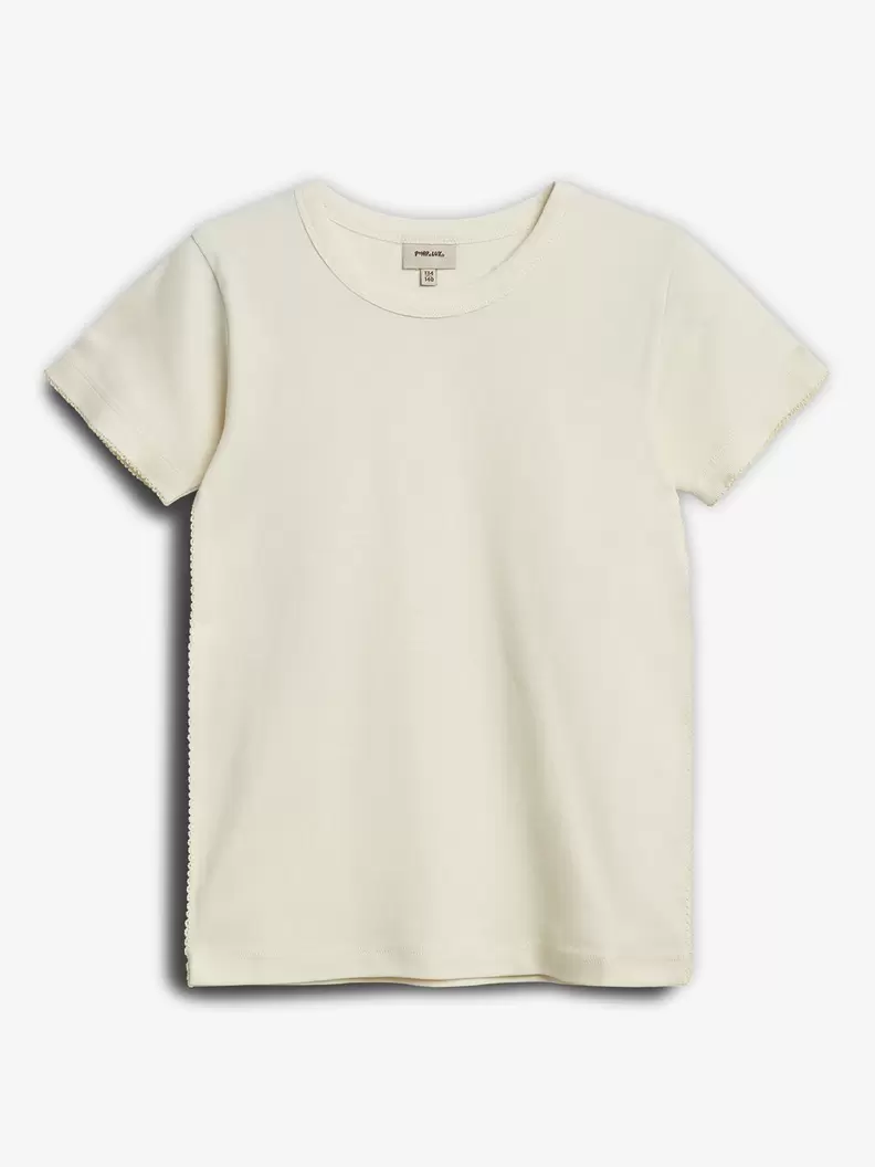 Fitted T-Shirt w. Picot stitch Off White