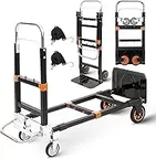Upgraded 3 in 1 Folding Hand Truck, 600lbs Capacity, Heavy Duty Convertible Dolly with Retractable Handle and 4 Rubber Wheels, Collapsible Cart for Moving Home, Office, Warehouse（Orange）