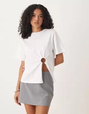 ASOS DESIGN oversized tee with ring detail in white