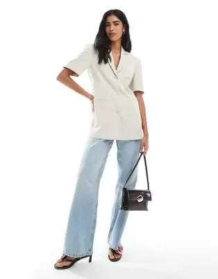ASOS DESIGN boxy oversized short sleeve blazer in stone