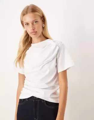 ASOS DESIGN ruched side short sleeve t-shirt in white