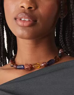 ASOS DESIGN short necklace with mixed resin and gold beads