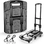 Folding Hand Truck 500lbs, Portable Heavy Duty Dolly Cart, 6 Wheels Collapsible Luggage Cart with 2 Elastic Ropes - Compact Trolley Cart for Easy Moving - Ideal Hand Cart for Travel and More