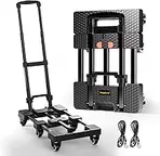Folding Hand Truck 600lbs, Portable Heavy Duty Dolly Cart, 6 Wheels Collapsible Luggage Cart with 2 Elastic Ropes - Compact Trolley Cart for Easy Moving - Ideal Hand Cart for Travel and More
