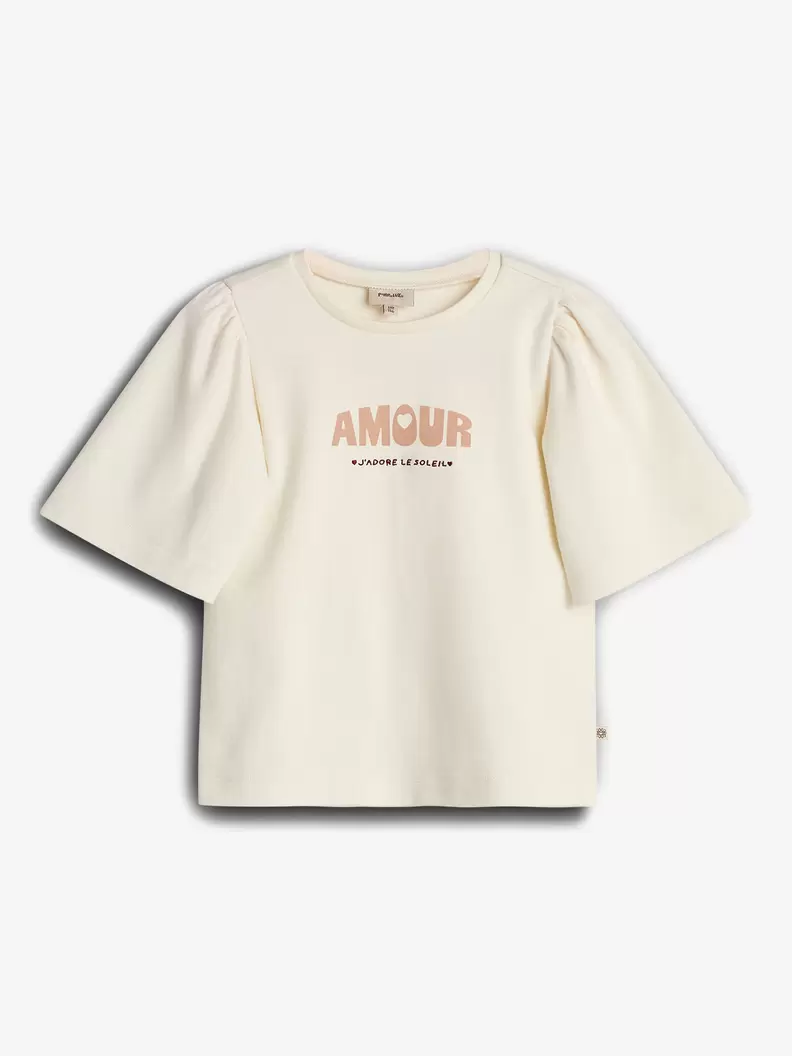 Puff Sleeve Print T-Shirt with placement print Off White