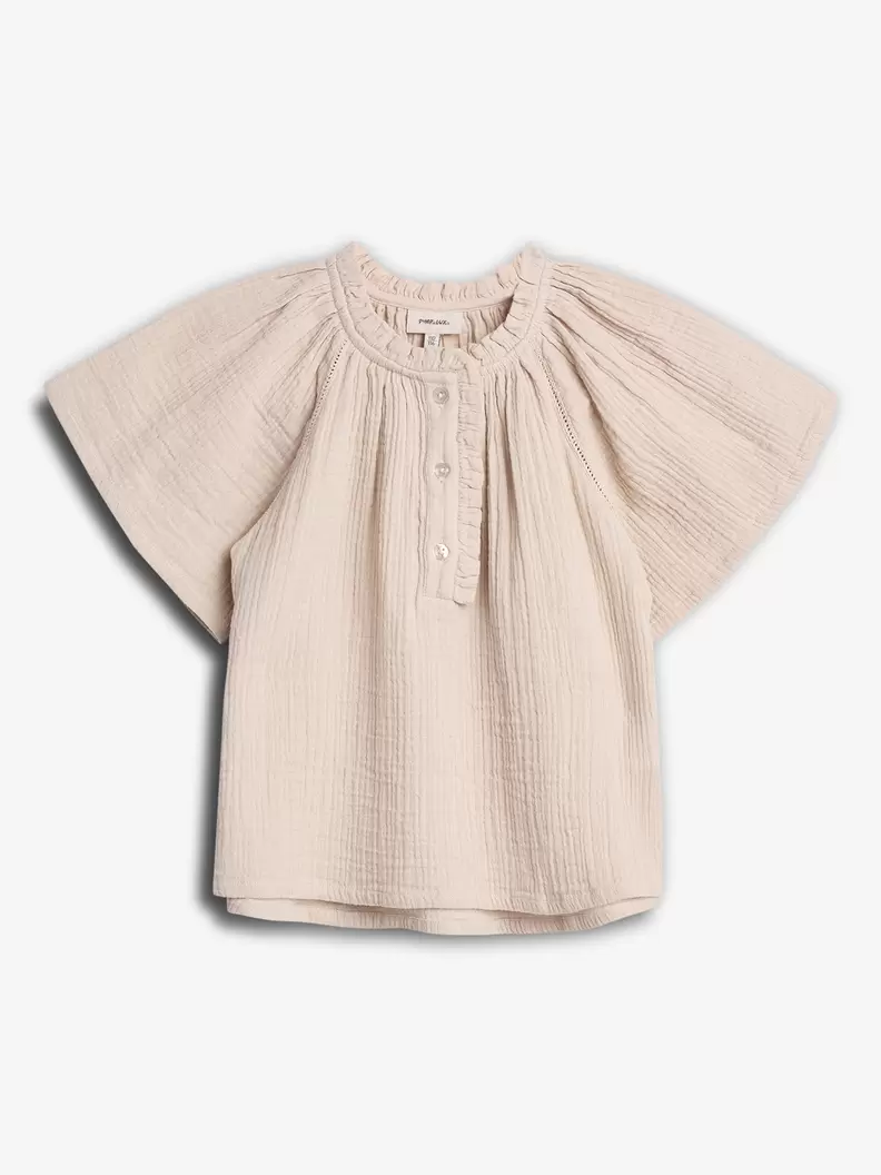 Muslin Placket Blouse Light Beige