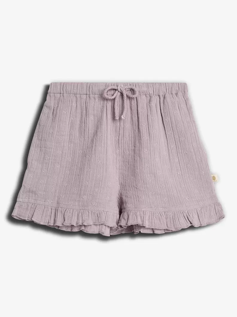 Muslin Shorts with Embroidery Purple