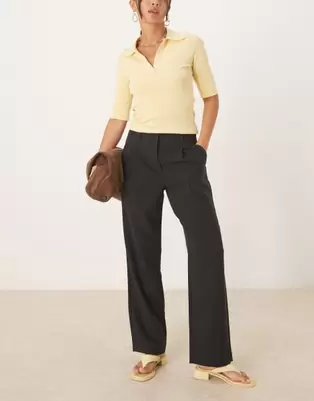 Abercrombie & Fitch high rise midweight straight leg trousers in black