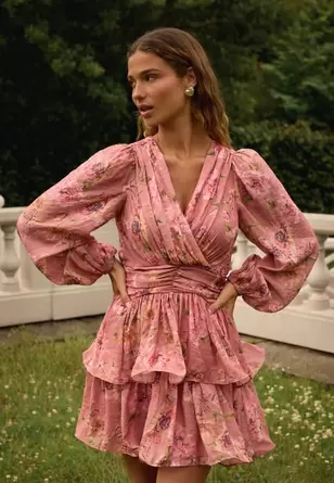 Balloon Sleeve Short Flounce Dress      Balloon Sleeve Short Flounce Dress