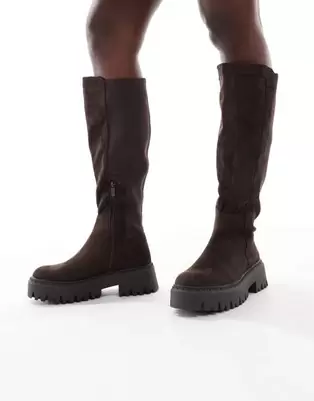 SEQWL Stella chunky knee boots in chocolate