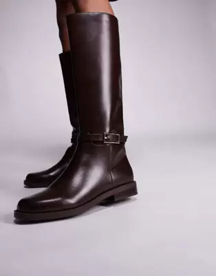 Simmi London Oakleigh riding knee boots with buckle detail in brown