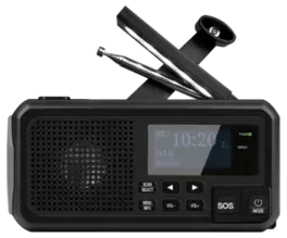 Bærbar nødradio med sveiv og solceller, DAB+ og FM