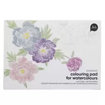 Malebok for akvarell med 12 blomstermotiver, L A4 (297×210 mm), 300 g/m²