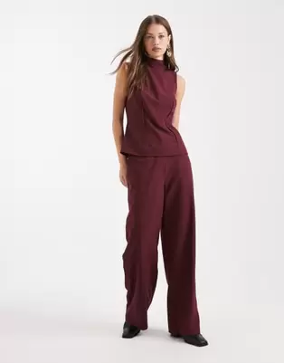 ASOS DESIGN tailored relaxed straight leg trousers in dark cherry