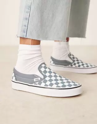 Vans Classic Slip-Ontrainers in mid blue and white checkerboard