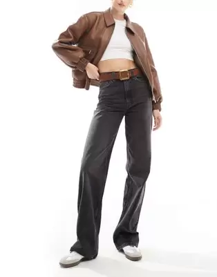 ASOS DESIGN Tall wide leg dad jeans in washed black