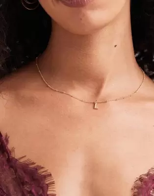 ASOS DESIGN dot-dash necklace with cubic zirconia L initial pendant in gold tone with gift bag