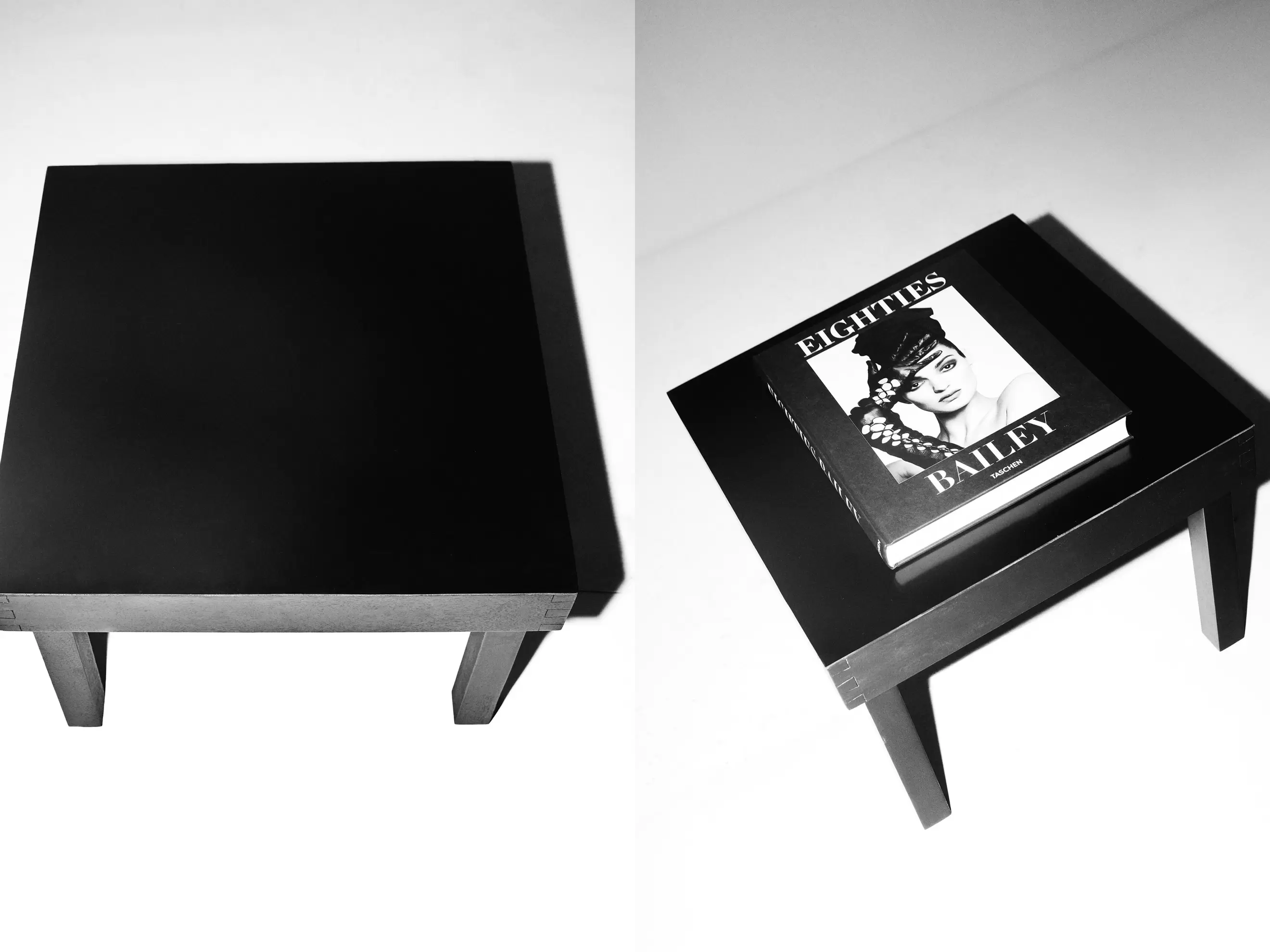 WOOD AND LEATHER SIDE TABLE