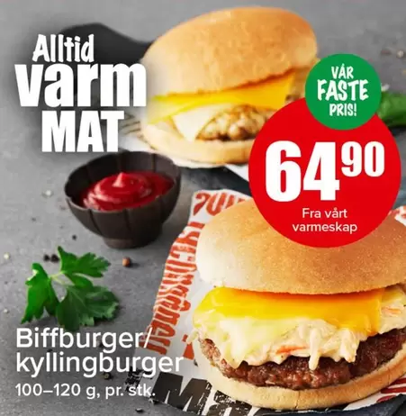 Mat - Biffburgers/kyllingburgers