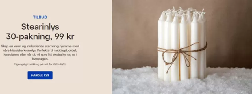 Lagerhaus-katalog | Stearinlys 30-pakning, 99 kr | 2025-11-10T00:00:00.000Z - 2025-11-16T00:00:00.000Z