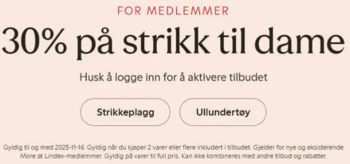 Lindex-katalog | 30% på strikk til dame | 2025-11-13T00:00:00.000Z - 2025-11-16T00:00:00.000Z
