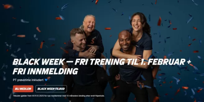 Sats Elixia-katalog i Oslo | Black Week — Fri trening til 1. februar + fri innmelding | 2025-11-25T00:00:00.000Z - 2025-12-01T00:00:00.000Z