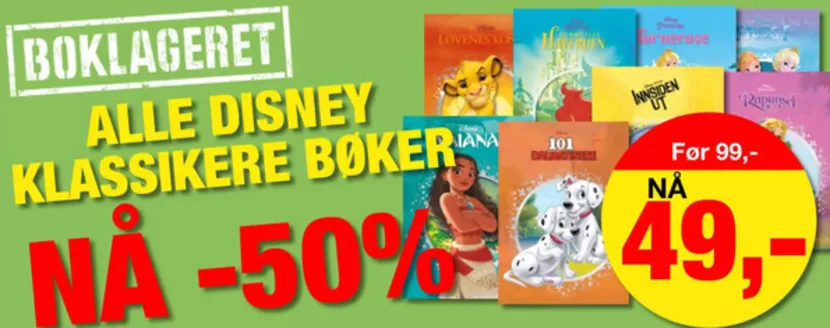 Boklageret-katalog | ALLE DISNEY KLASSIKERE BØKER NÅ -50% | 2026-01-07T00:00:00.000Z - 2026-01-18T00:00:00.000Z
